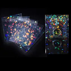 50pcs/lot Transparent Laser Fragment Self-adhesive Bag Plastic Pouch for Jewelry Retail Display Packaging Flash Holographic Bag