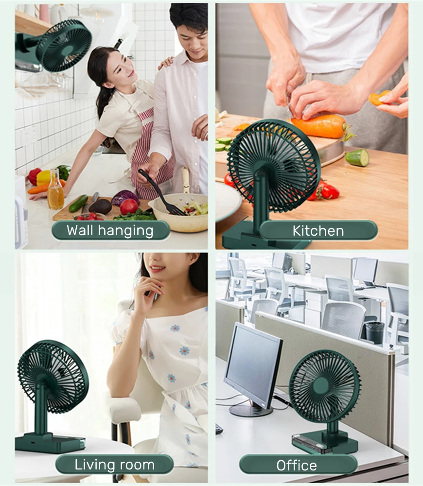 USB Desktop Fan with LED Clock & 3600mAh Battery, Auto 360° Oscillating, 3 Speeds, Quiet Portable, for Office Desk Bedroom Home