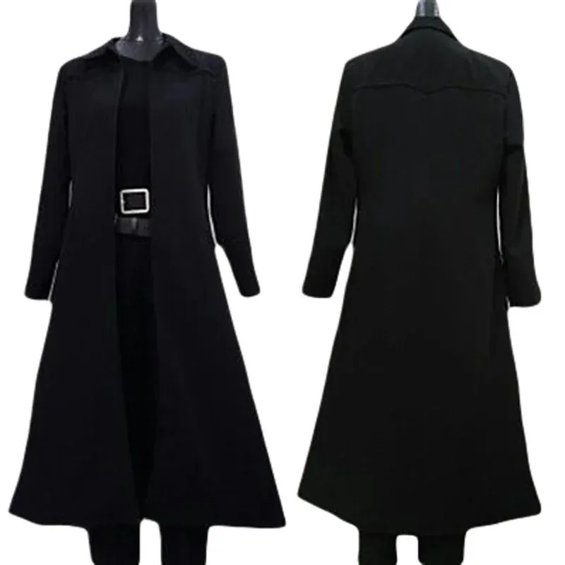 

CyFulujiacos The Matrix Neo Cosplay Costume Black Trench Coat Custom Made Peach twill Fabric
