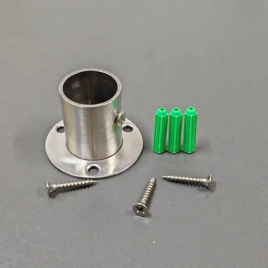 1PCS Wall Mount Stainless Steel Closet Rod Flange Base Pole Holder Fixed Pipe Socket Wardrobe Clothes Rail Support Bracket
