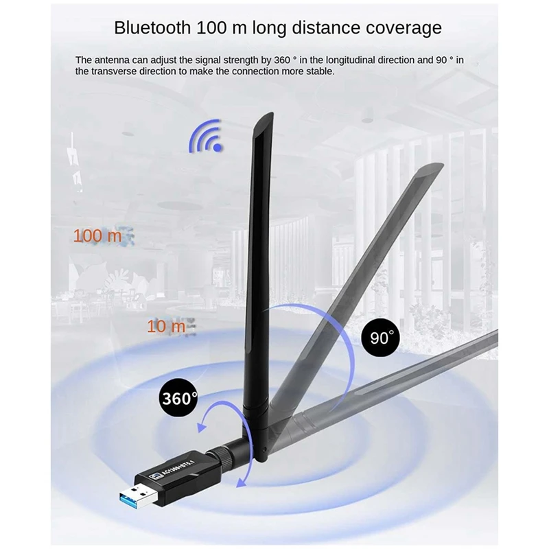 1Set High Speed 1300Mbps Wifi Wireless Network Card USB3.0 Bluetooth5.1 Receiver Black For PC