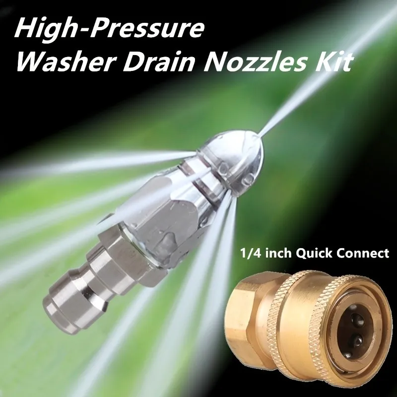 2PC 5000 PSI Metal Drain Nozzles – Self-Propelled for Pressure Washer, US & EU Thread