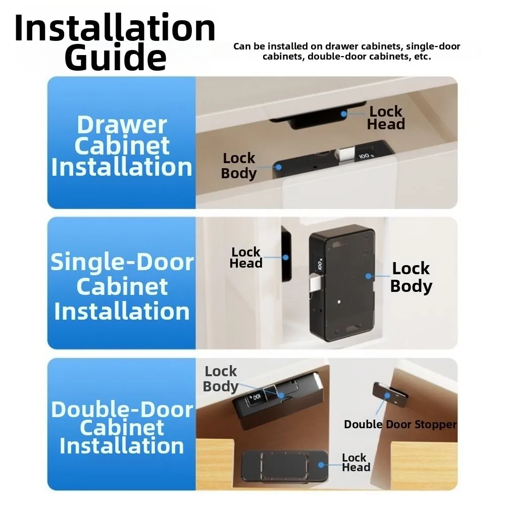 Picture 6: Non Perforated NFC Sensing Drawer Card Lock Card Swiping Invisible Design Cabinet Lock Double Opening Battery Display