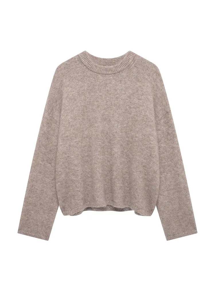 Hh feminino inverno novo sólido tamanho grande mohair misturado pulôver camisola feminina elegante solto quente tripulação pescoço camisola de malha