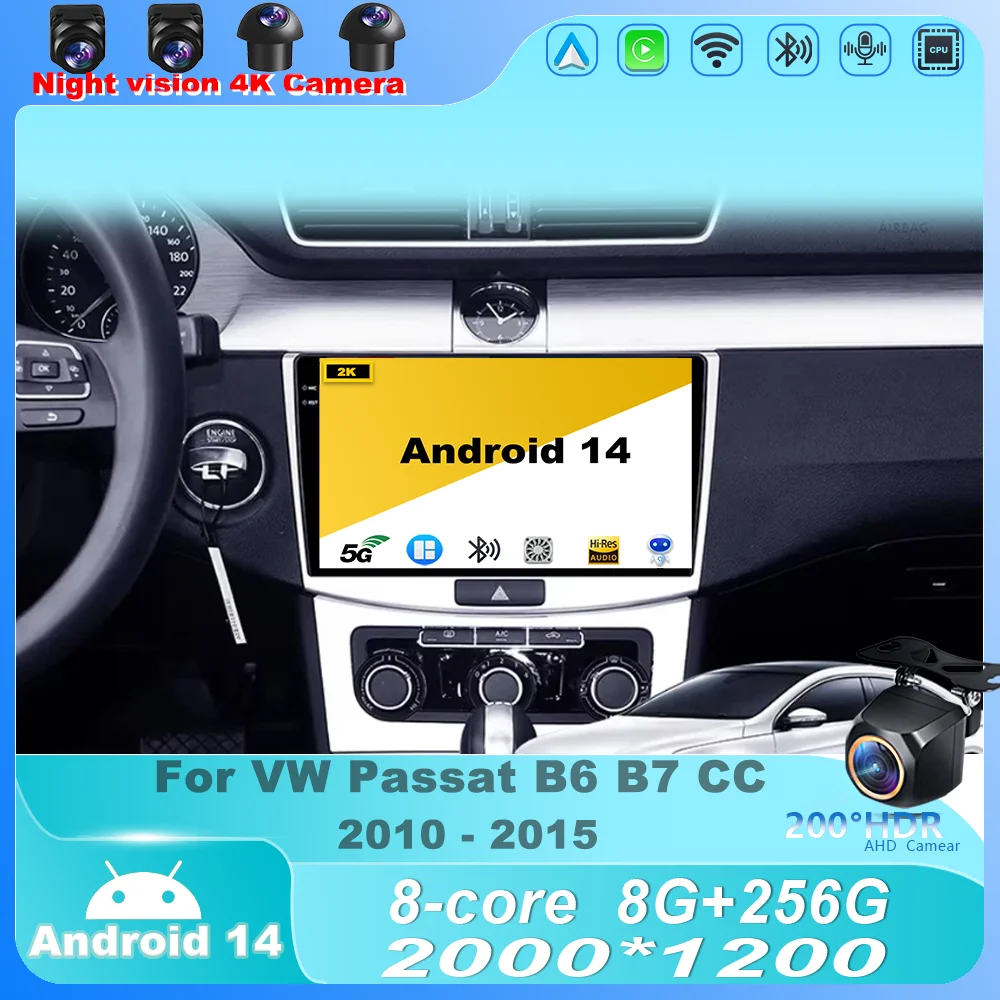 

Car Radio For VW Passat B7 CC 2010 2011 2012 - 2016 Android 14 Multimedia Video Player Navigation GPS Carplay Auto WIFI No 2din