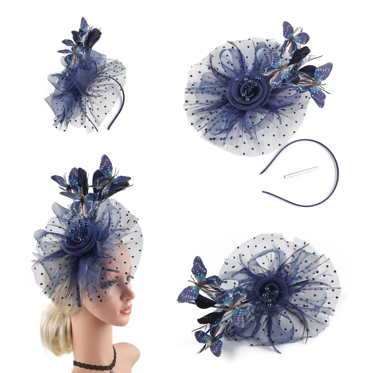 

Стильная классическая шляпа-дерби с бабочкой, элегантная чародейка 1920-х годов с заколкой для волос, винтажная коктейльная повязка на голову для женщин