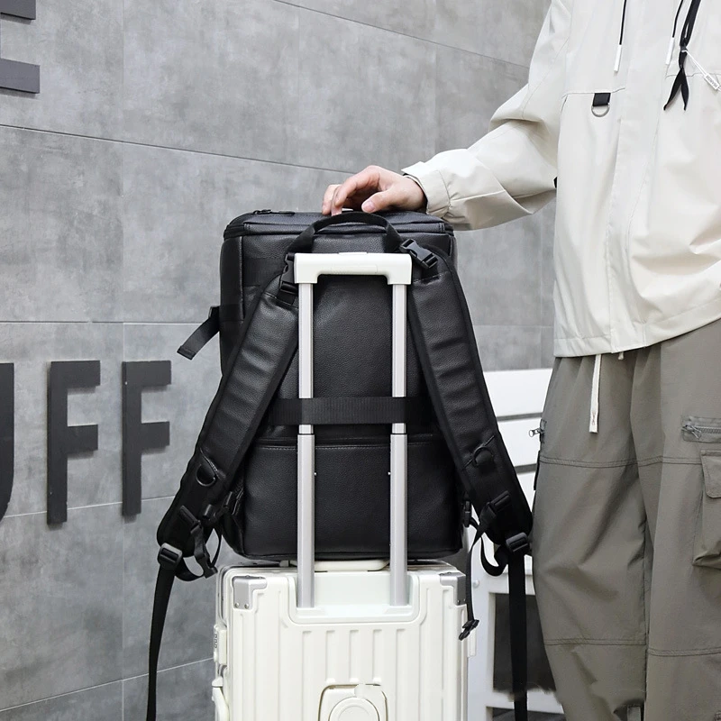 Outdoor Hiking Camping PU Backpack Large Capacity Travel Skateboard Bag Luggage Handbag Men Women Computer Rucksack Business Bag