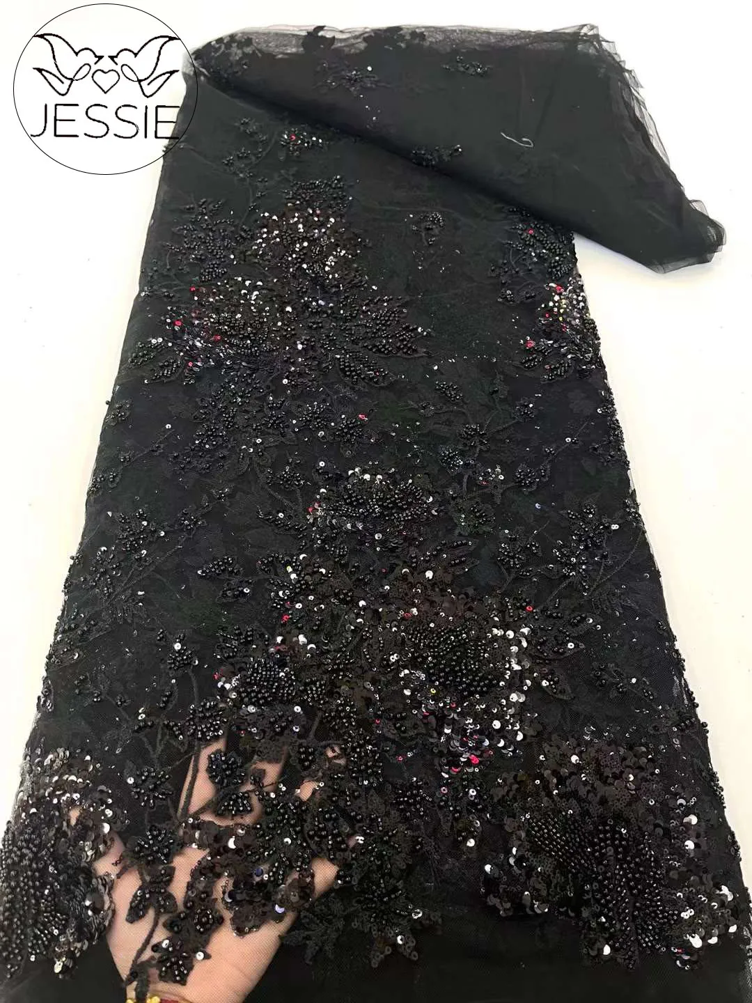 Stylish Classic Black 2024 African Lace Fabric Net Fabric Gorgeous Embroidered Luxury Sequins Beads Nigerian Tulle For Dresses