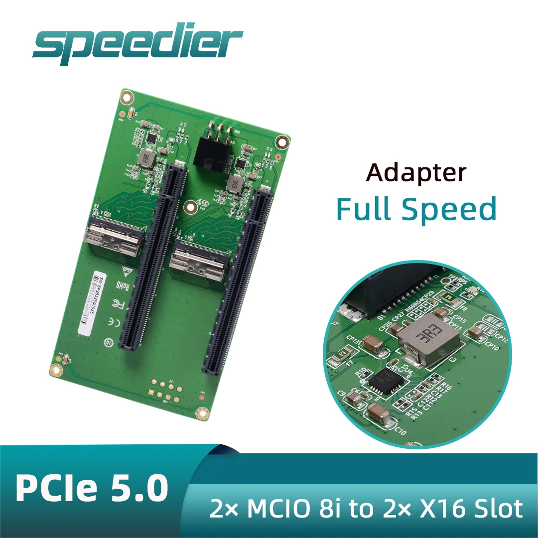 2 MCIO 8I To 2 PCIe 5.0 X16 Slot Riser Card 2x 74Pin MCIO X8 To PCIe Gen5 X16 Adapter , ATX 6PIN GPU Power Server GPU Expansion