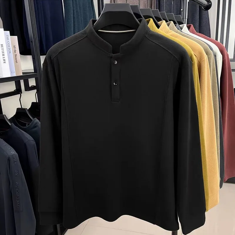 2025 خريف شتاء جديد بلون عادية متعددة الاستخدامات بأكمام طويلة البلوز الرجال المألوف وسيم قاعدة دافئة #4