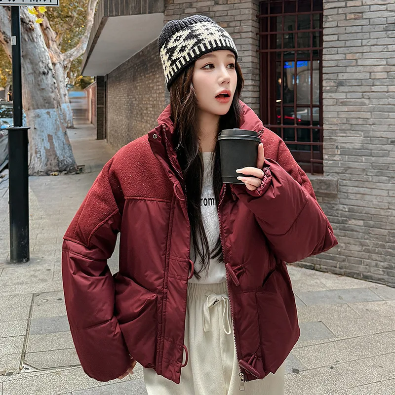 Retro Horn Buckle Stitching Cotton-padded Jacket Women Winter Coat Korean Casual Fashion Cotton Clothes Parkas Female Outwear