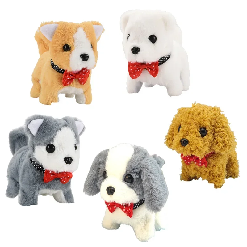 Simulation Pet Toy Walking Tail Wagging Plush Smart Interactive Safe Electric Cute Puppy Dog for Baby Kids Toy Christmas Gift