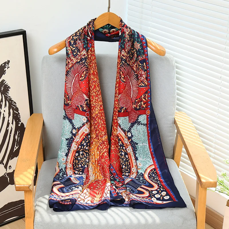 180*90cm Luxury Classic Sun Protection Women Silk Scarves Female Shawl Chain Print Silk Scarf Lady Wrap Bandanna Muffler Beach image 2