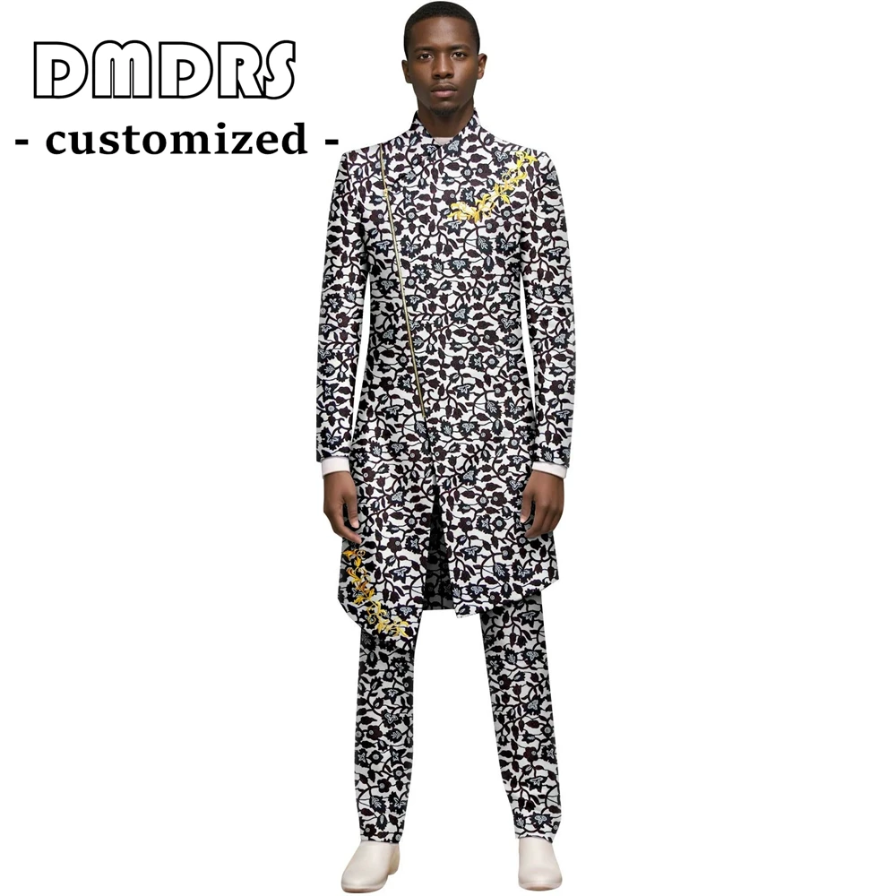 Setelan Jas Pria Premium Motif Afrika 2PC Custom Tailored Ankara Blazer & Celana untuk Pernikahan XS-6XL Pakaian Fashion