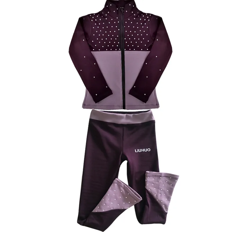 Figure Skating Training Suit Children's Skating Suit Top Women's Figure Skating Performance Suit Set Flash Diamond