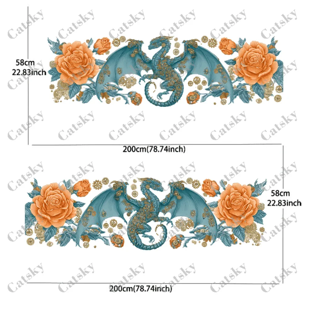 Gear Mechanical Flower Dragon Car Side Car Wraps, Self-Adhesive PVC Waterproof & Scratch-Resistant Stickers, Car Accessory Gift