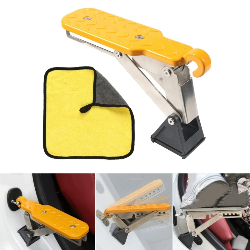 Universals Car Door Step, Foldable Roof Rack Door Step on Door Latches, Both Feet Stand Pedal Ladder Access to Roof 40GF