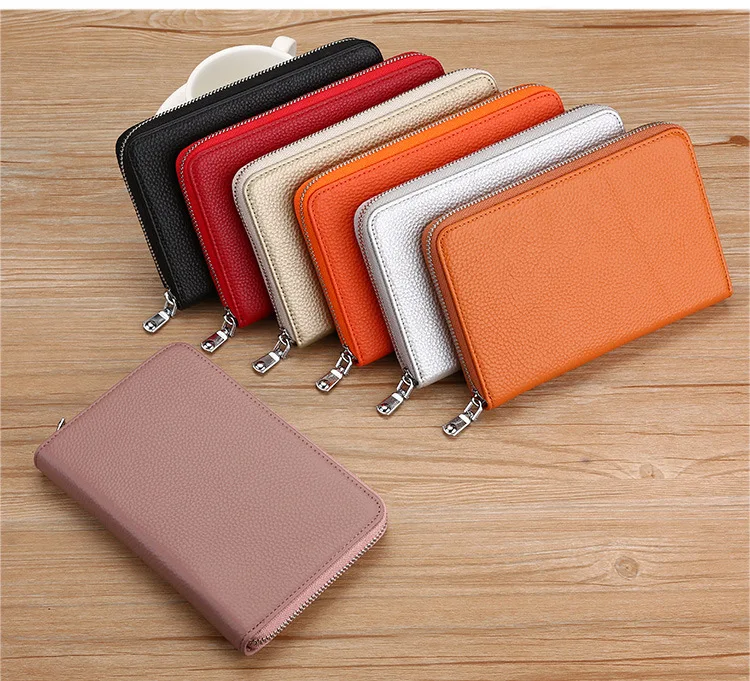 Genuine leather RFID anti-magnetic card case, cowhide account book passbook case, multi-functional long wallet, ID card holder