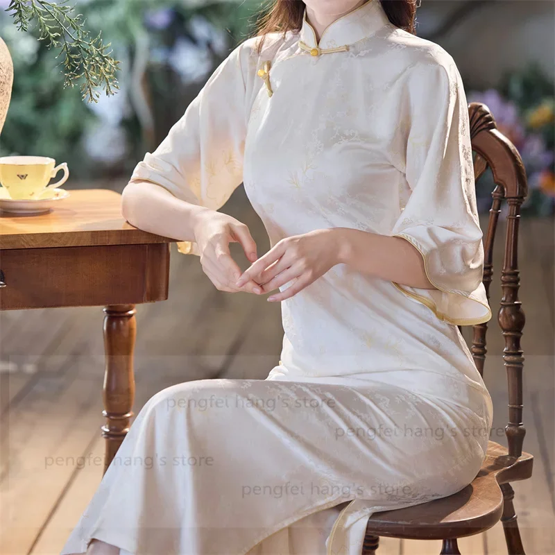 

Женское элегантное банкетное вечернее платье, китайское свадебное платье невесты, жаккардовое платье Chesongam с большими рукавами Hanfu, новинка осени 2021, Qipao