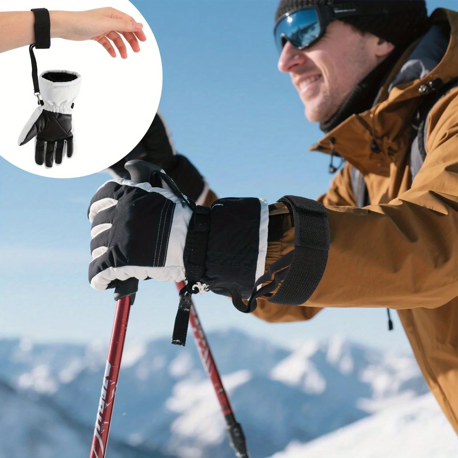 

2pcs Adjustable Ski Glove Safety Wrist Straps, Durable Glove Tether with Keychain, Must-Have Accessory for Outdoor Winter Sports