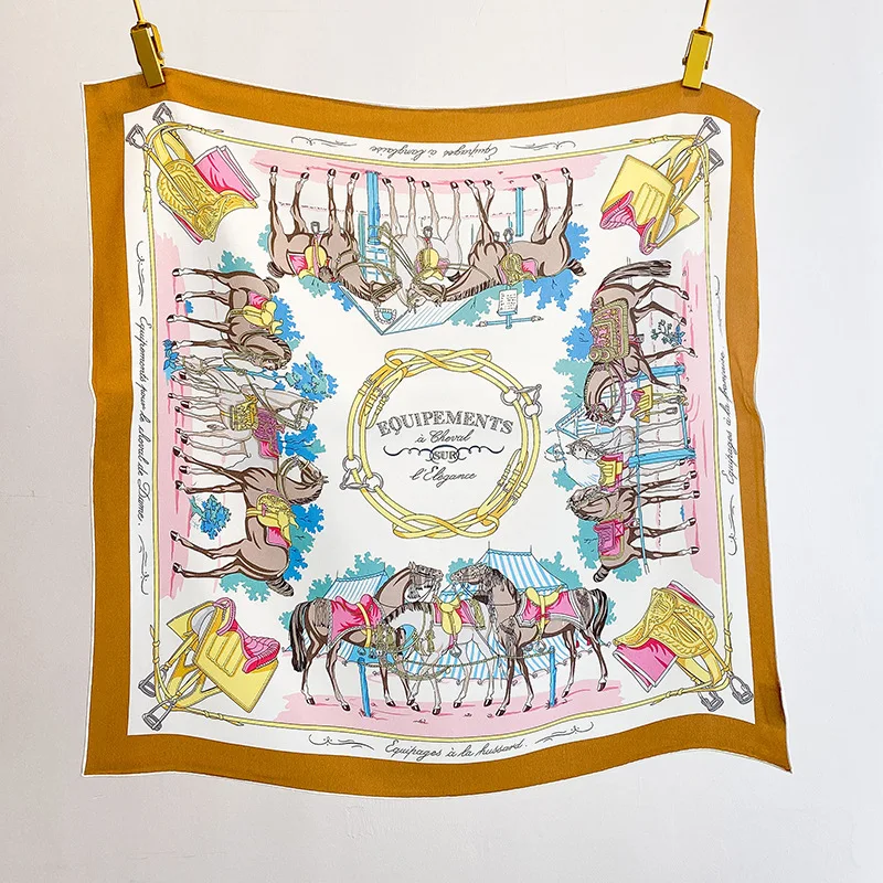 100% Mulberry Silk Square Scarf Vintage Equestrian Horse Saddle Print Bandana Unisex Neck Head Wrap Office Travel Holiday Gift