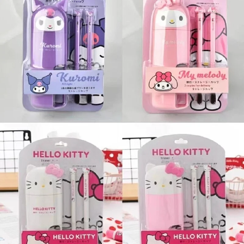 Fashion Creative Cartoon Hello Kitty Melody Travel Portable Sanrio Toothbrush Storage Cup Set Rinsing Soft Hair Multi Functional