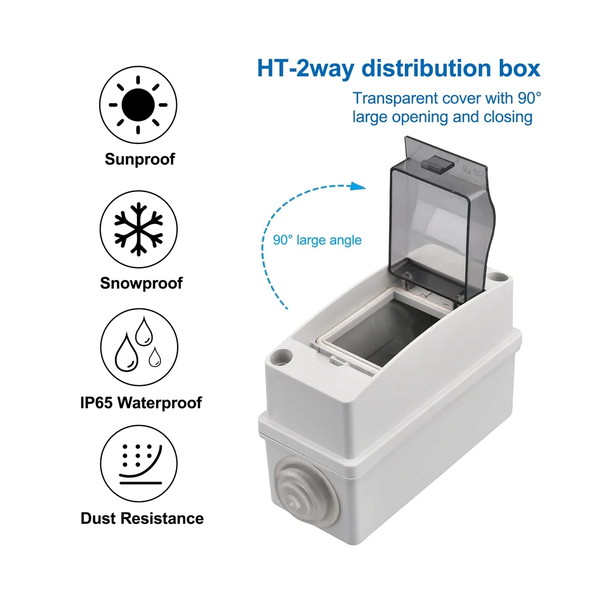 2 Way Distribution Protection Box, Waterproof Transparent Cover 2 DIN Rail Outdoor Distribution Junction Box 2Pcs