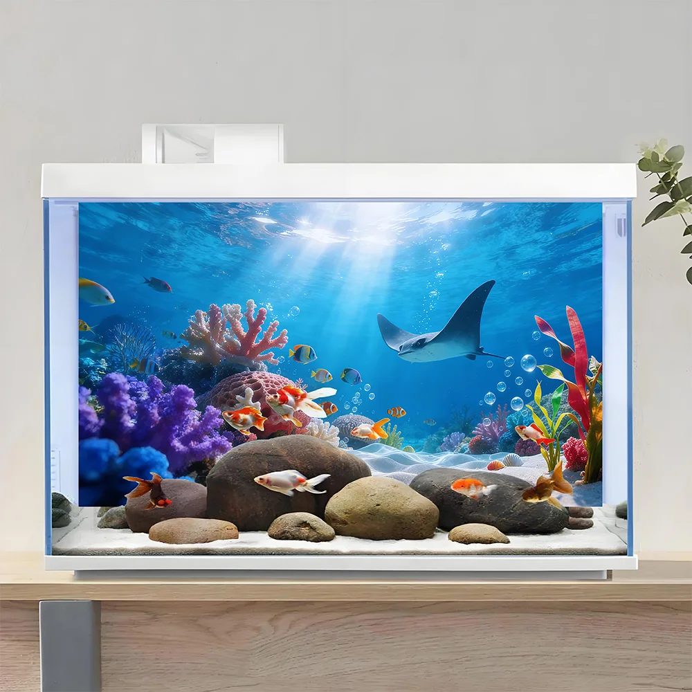 Aquarium Background Sticker,  Sunshine Coral , Self-Adhesive Flat Sticker for Fish Tank & Reptile Terrarium