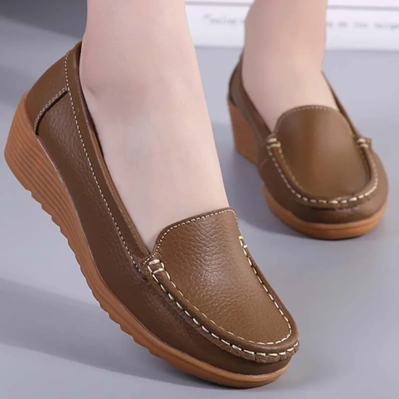 2021 Women's Flats Genuine Leather Shoes Woman Casual Ladies Shoes Slip On Ballet Flats Women Walking Ladies Plus Size Moccains