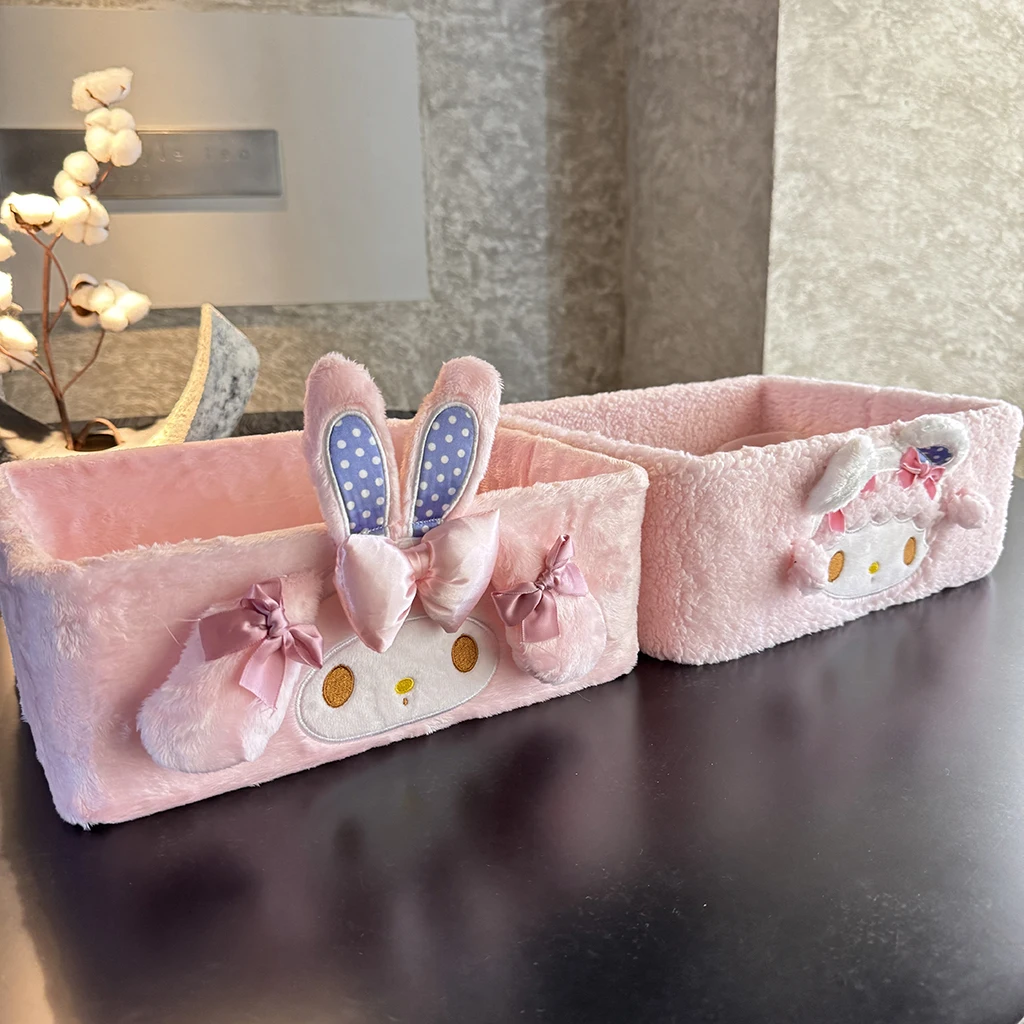 

Sanrio Kuromi Melody Sweet Piano Hello Kitty Stitch Storage Plush Basket Desktop Cosmetics Storage Box Snacks Key Storage Basket