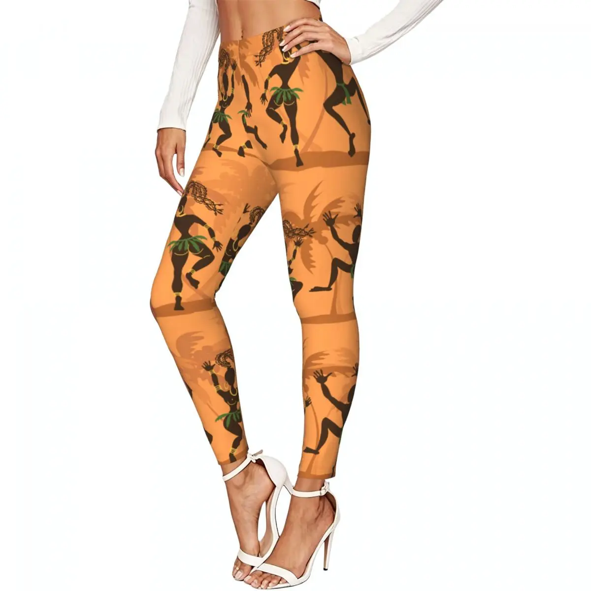 Women Full Length Elastic Leggings High Waist Tight Pants Dancing African Aborigines Casual Bottoms