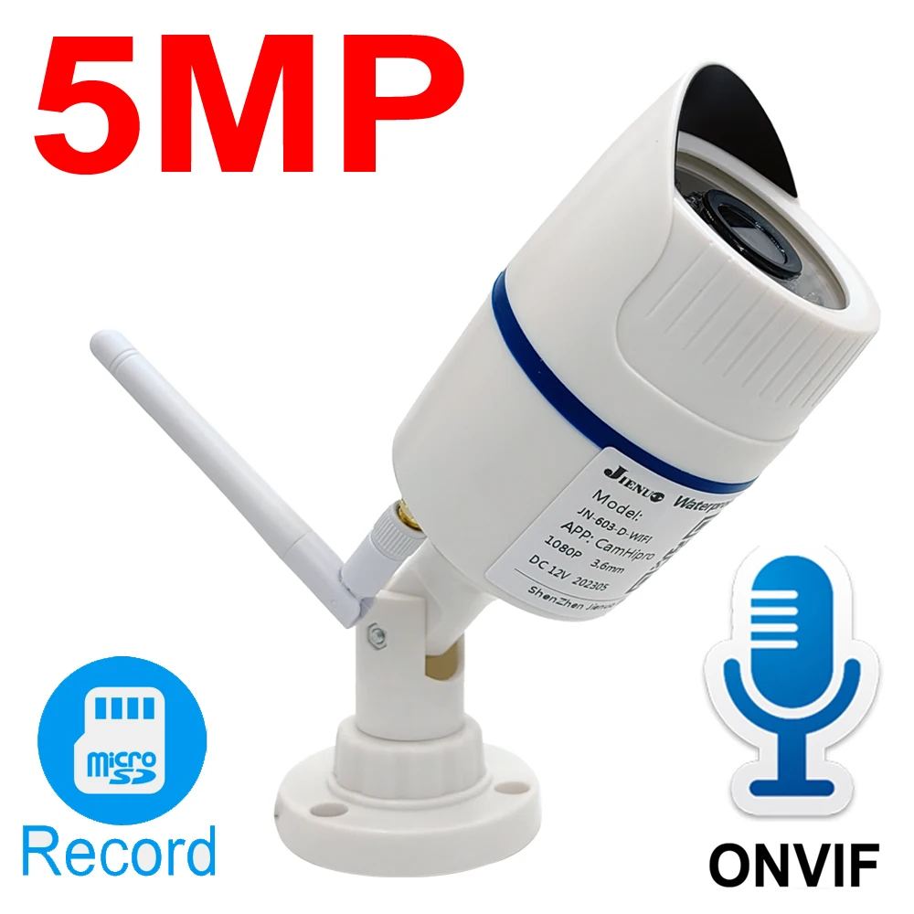 JIENUO 5MP kamera Wifi IP biały zewnętrzny wodoodporny monitoring Cctv bezprzewodowy noktowizor Onvif 1080P HD do domu