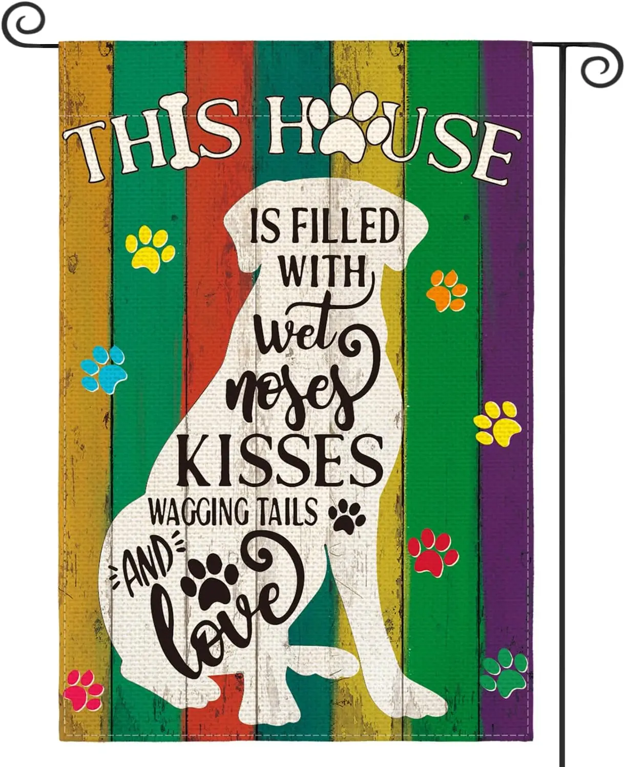 AVOIN colorlife Pawprints Pet Dogs Garden Flag 12x18 Inch Double Sided Outside, Burlap Farmhouse Wood Textures Yard Outdoor  llz