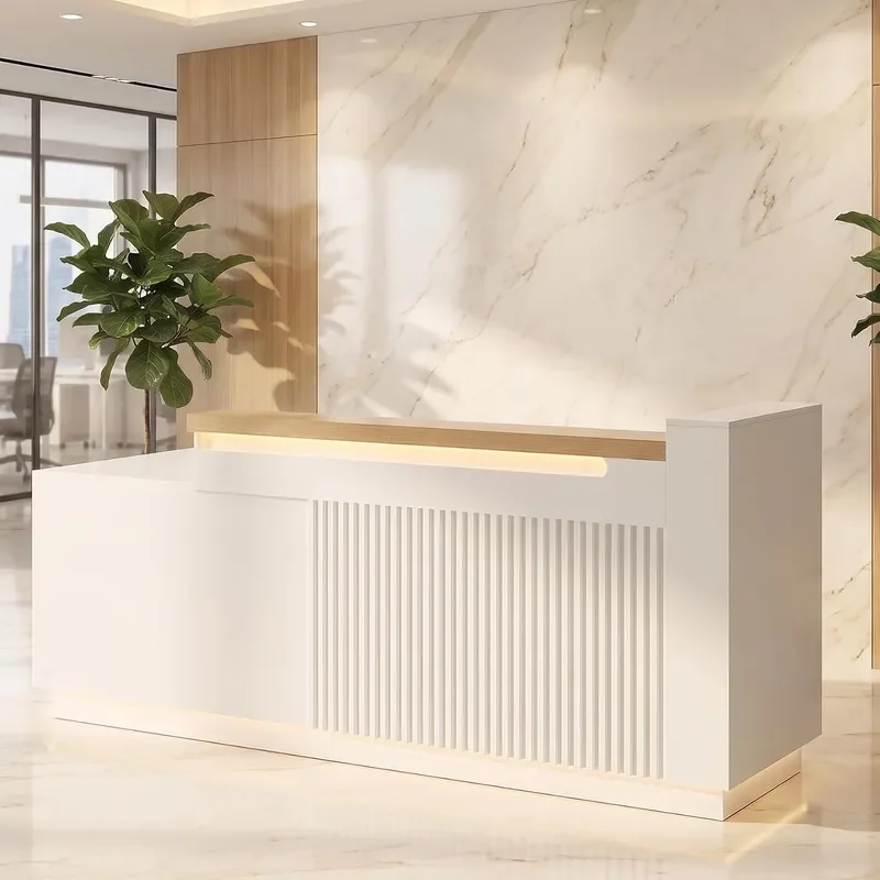 86.6 Reception Desk with Counter Built in Outlets LED 2 Drawers