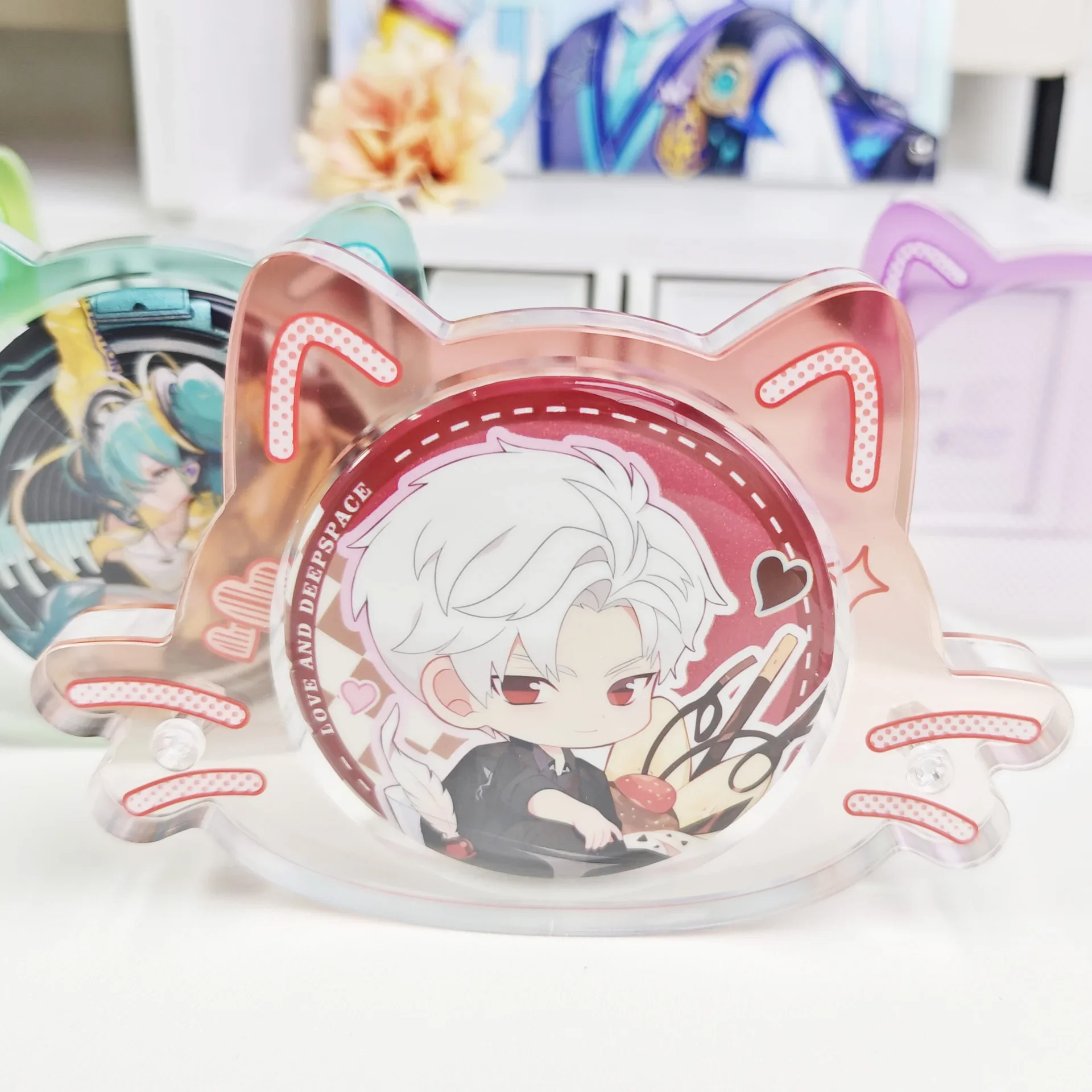 

Anime Love and Deepspace Sylus Rafayel Zayne Cosplay Cat Tumbler Acrylic Badge Storage Brick Cartoon Emblem Show Shelf Xmas Gift