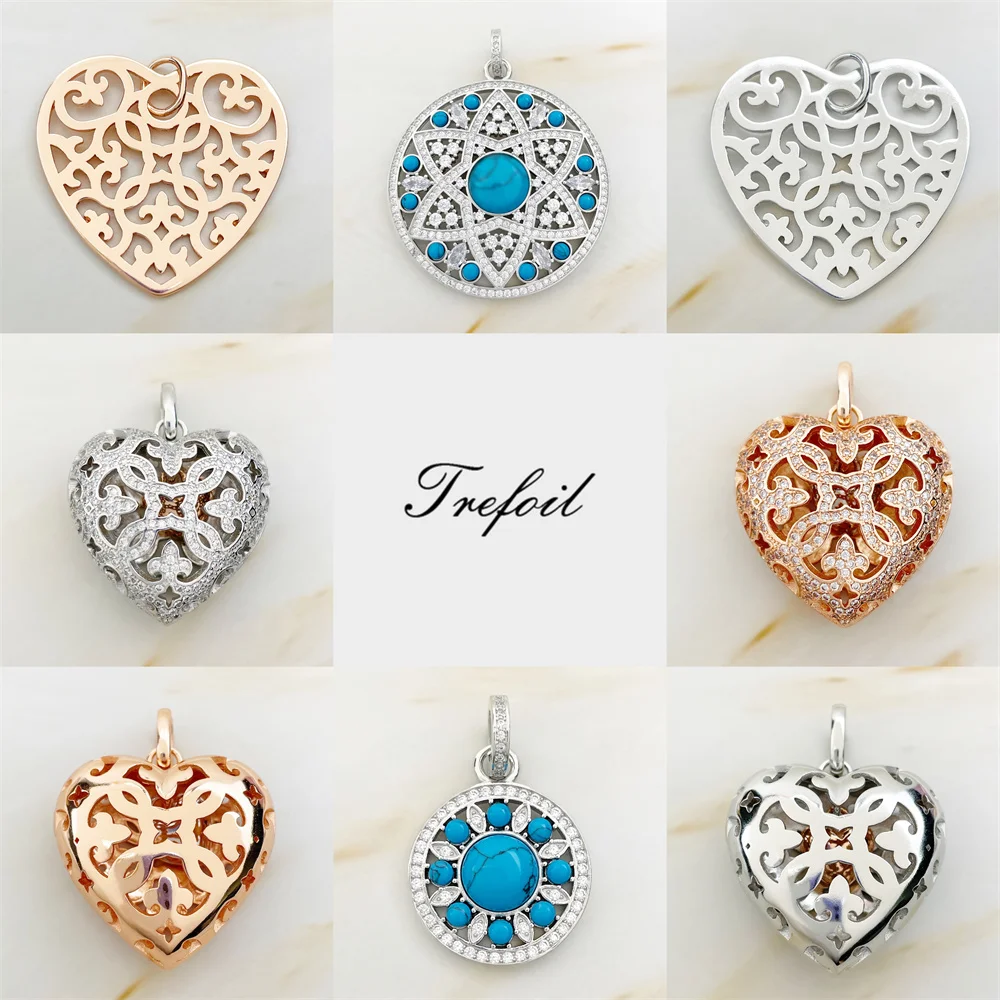 Blue Stone CZ Ornament Disc Heart Locket Pendants, Fashion Fine Jewelry 925 Sterling Silver Trendy Gift For Women Fit Necklace