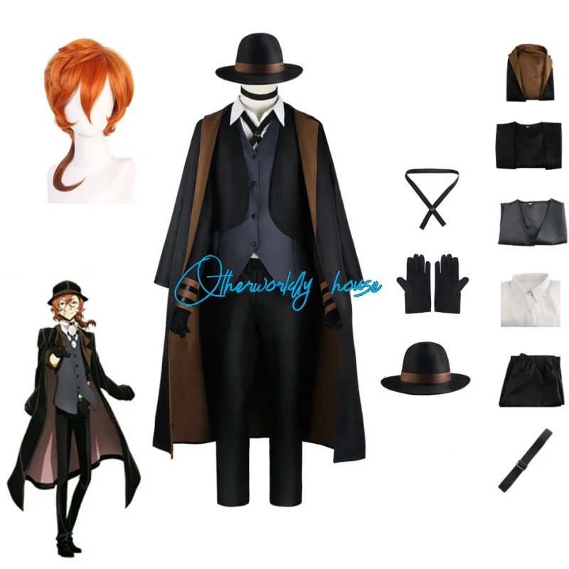 Bungo Stray Dogs Cosplay Nakahara Chuuya Cosplay  Halloween Anime Costume Full Set Hat Gloves Adulto Fantasias Deguisement