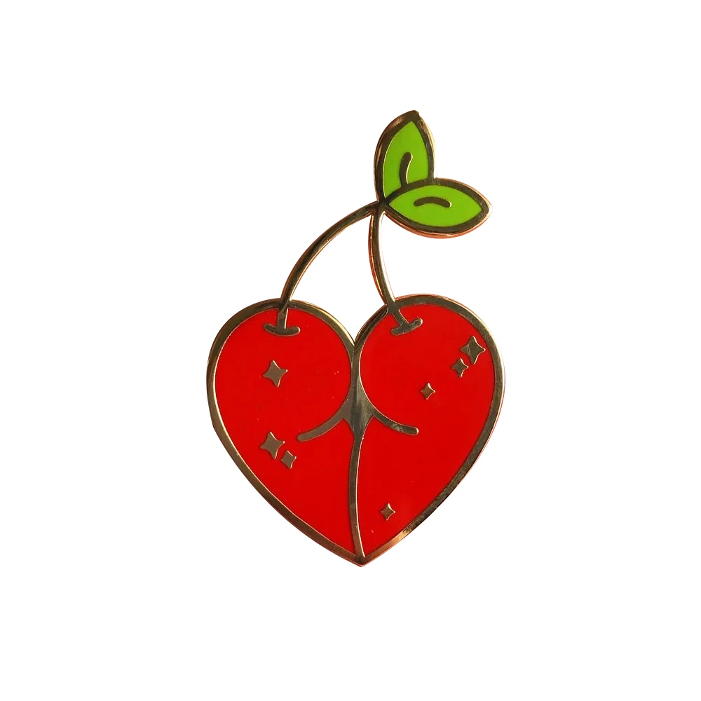 Cherry Butt Enamel Brooch Fashion Funny Body Organs Fruit Pin Shiny Backpack Lapel Badge Collection Jewelry