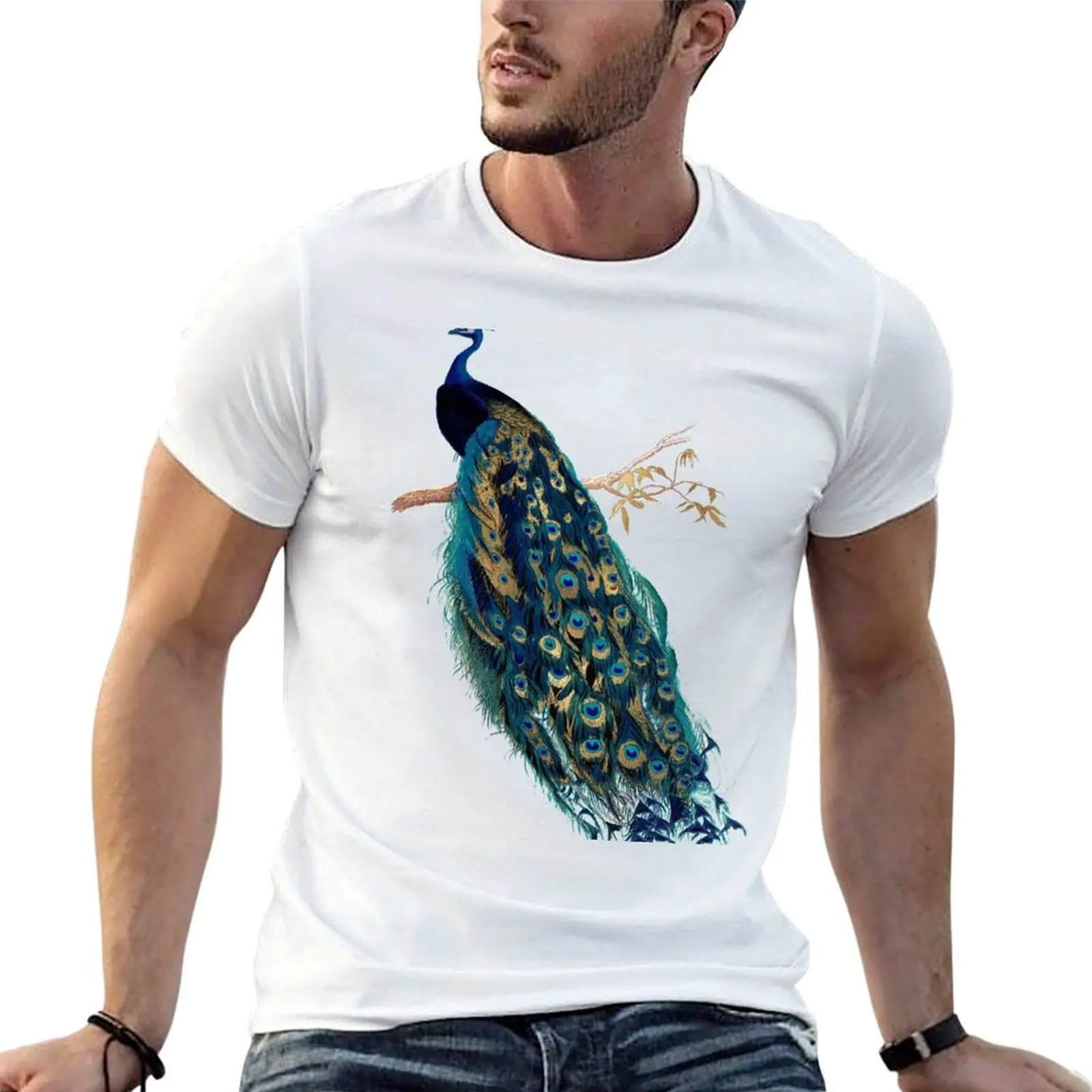 Vintage Peacock T-Shirt cotton man t-shirts Luxury man mens t shirts casual stylish