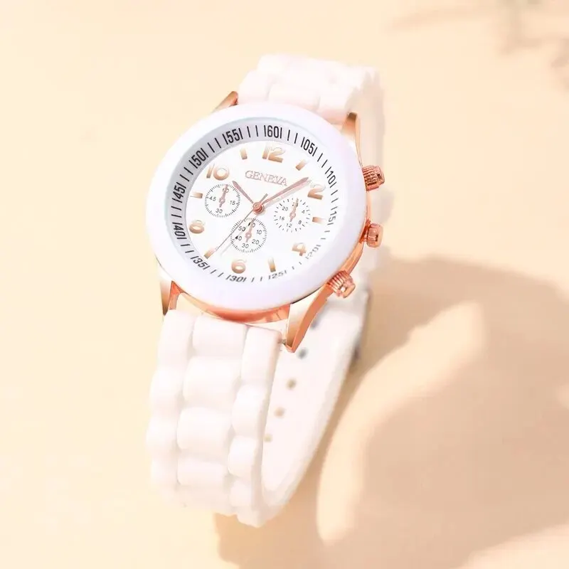 4pcs Fashion Simple Set Watches Luxury Men Women Silicone Tape Quartz Watch for Silver Business Casual Bracelet Wristwatch