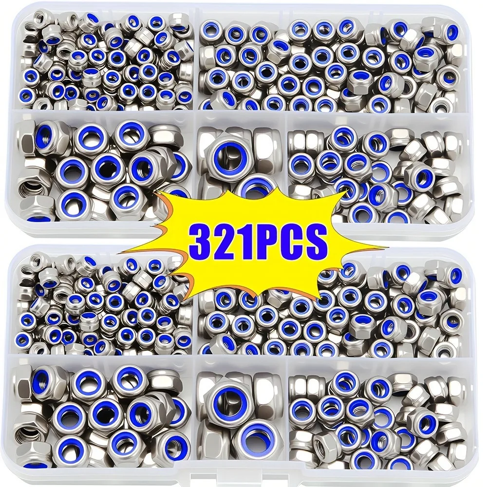 321 Grade A Stainless Steel Nuts with Nylon Locking Caps M3-M8, for Decorative and Scientific Applications, and DIY Enthusiasts