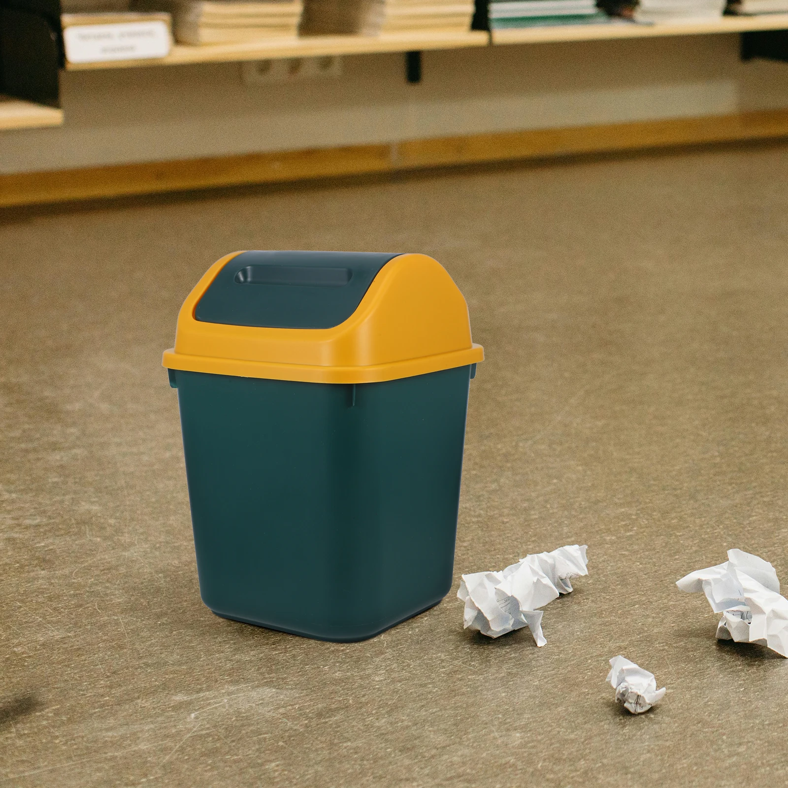 

Versatile -Top Garbage Can Bin With Lid Ideal For Offices Bathrooms Small Trash Can Green Yellow