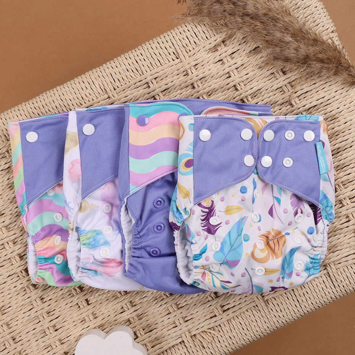 HappyFlute New Exclusive Print 4PCS Set Super Soft Suede Cloth Inner Baby One Size Nappies Reusable Cloth Diaper