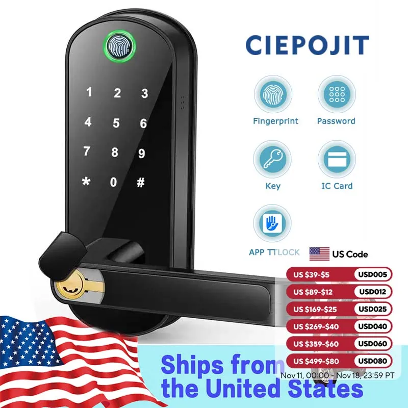 CIEPOJIT Smart Door Handle Lock with Keypad: Fingerprint Lock - Keyless Entry Door Lock for Front Door - Digital Door Lock