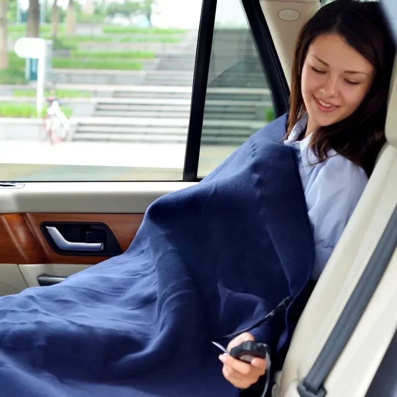 1pc 12V Cozy Heated Blanket Cold Weather Fleece Car Blanket 2Heat Levels Electric Blanket Warming Fast Heating for Car 145x100cm