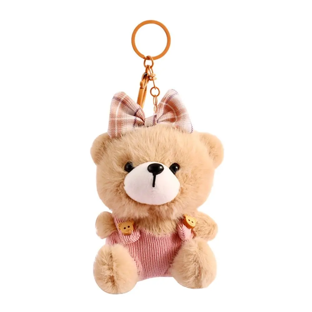 Lovely Animal Cute Bear Keychain Bow Decoration Cartoon Bag Pendant Furry Plush Stuffed Bear Dolls Kids