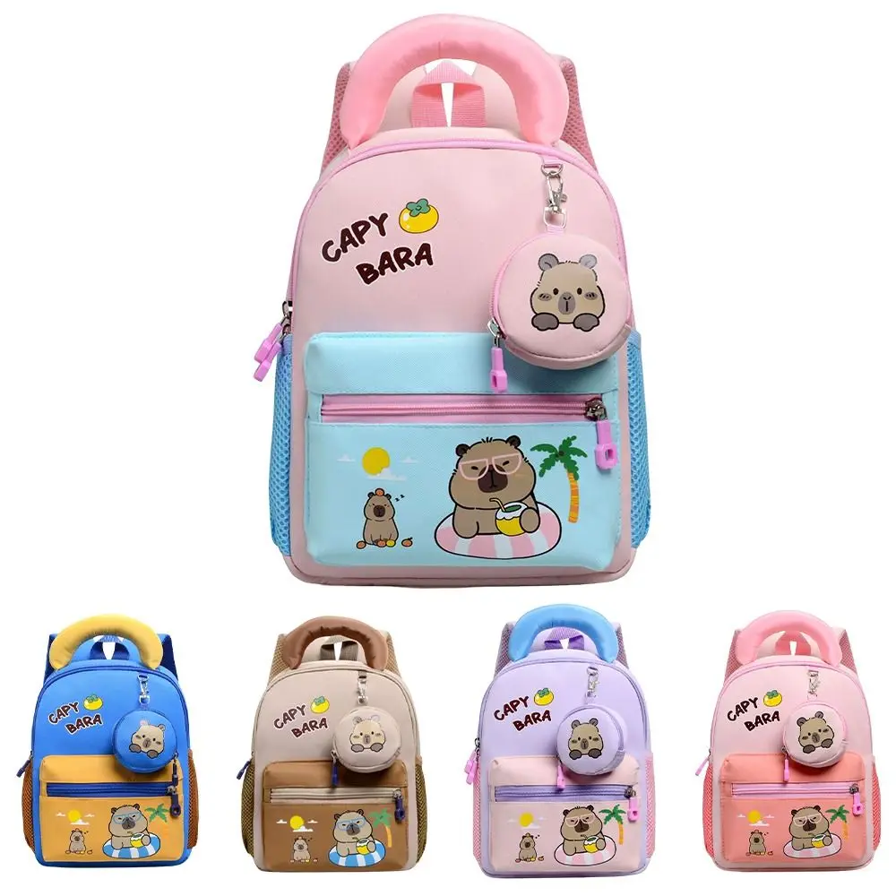 

Милый мультяшный рюкзак с капибарой, большая вместимость, легкая школьная сумка с капибарой, нейлоновый рюкзак с несколькими карманами для детского сада