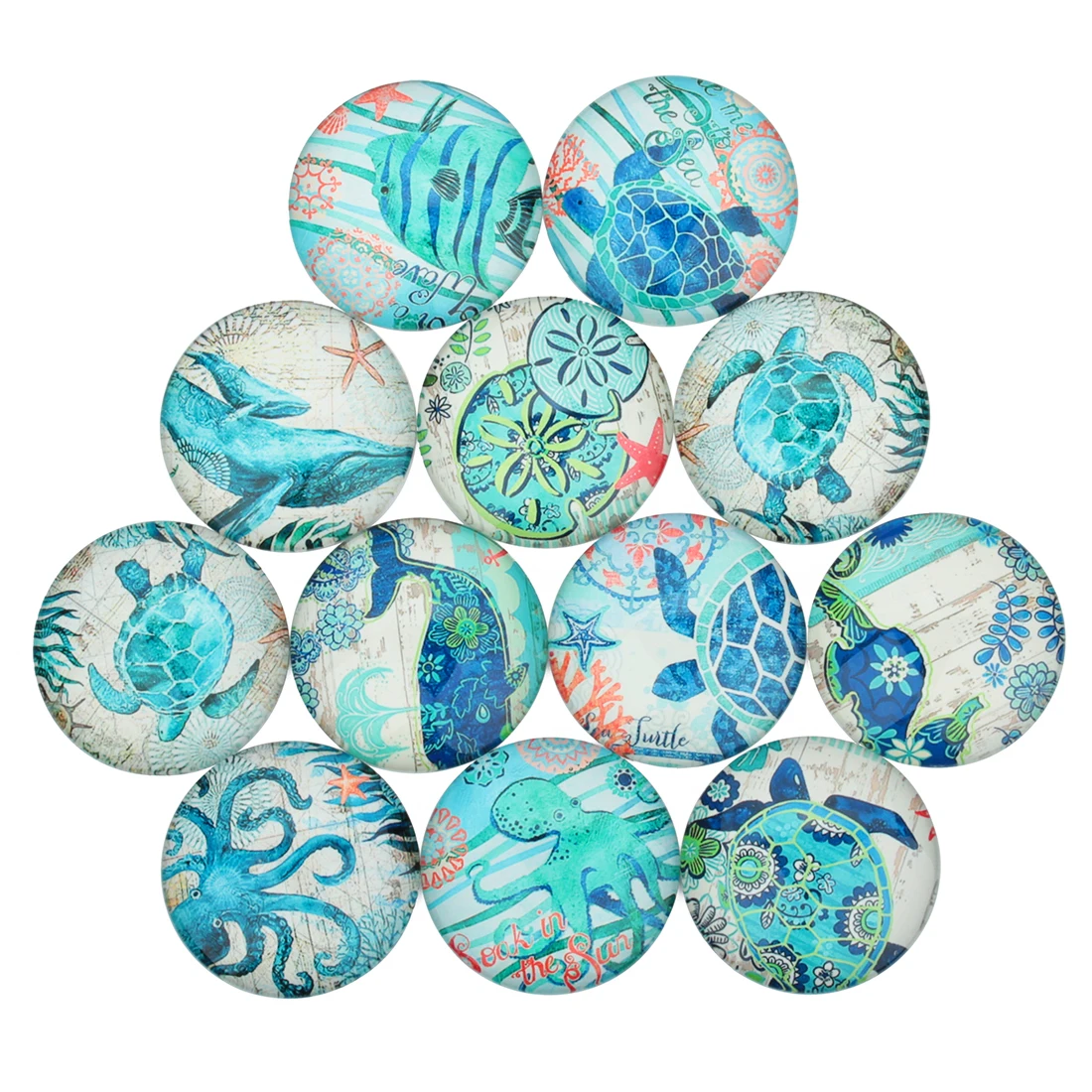 10/12/14/20/25mm Ocean Clown Fish Art Patterns Photo Glass Cabochons Round Cameo Fit DIY Ring Earring Jewelry Making Findings