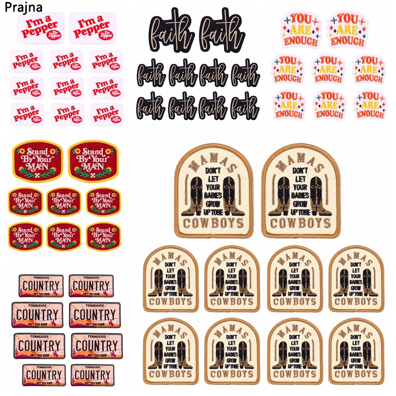 10PCS Mamas Cowboys Embroidery Patch Stand By Your Man Patch Iron On Patches For Clothing Letter Patch Embroidered Sew Stickers