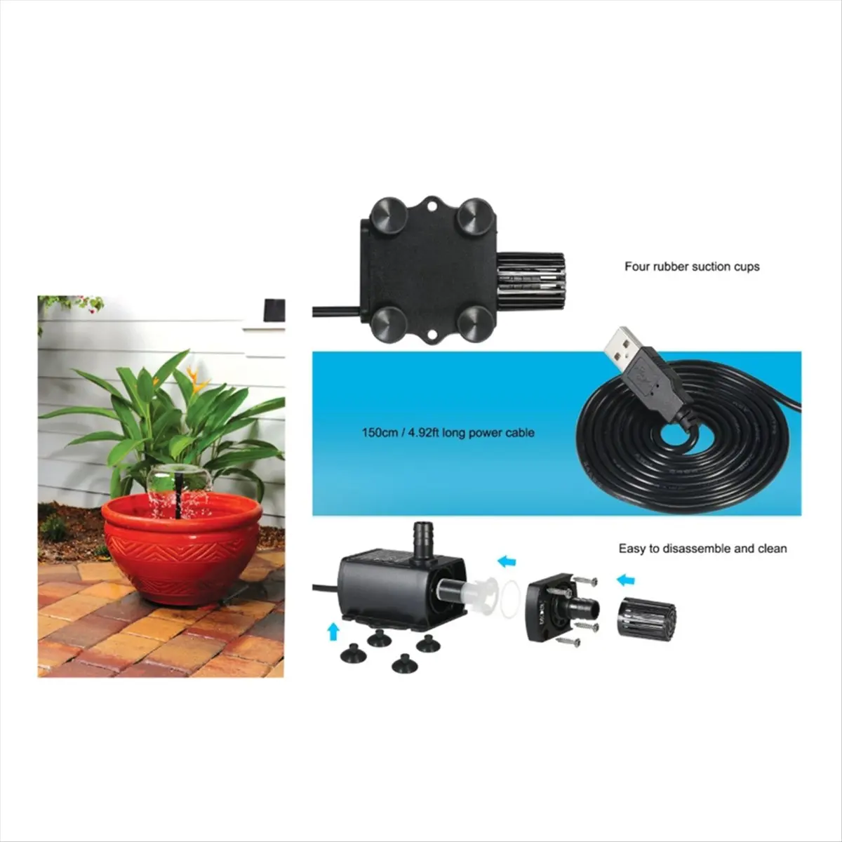 Punctual- USB Water Pump with Strainer Ultra-Quiet Mini DC5V Micro-Brushless Water Pump Waterproof Submersible Fountain Pump